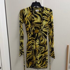 RESA Yellow and Black Tiger-Stripe Wrap Cardigan